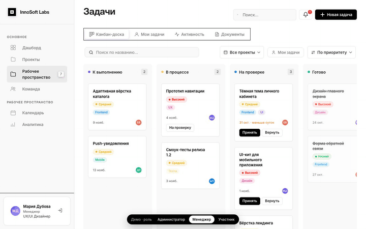 Запись канбан-доски InnoSoft Labs
